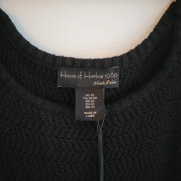 House of Harlow 1960 Nicole Richie Black Crochet Knit Spaghetti Strap Midi Dress - Picture 5 of 10